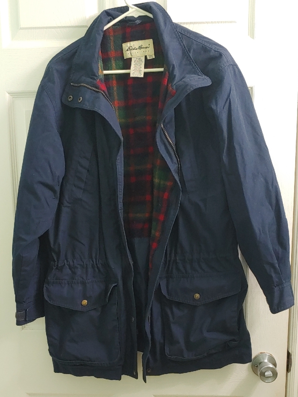 Vintage Eddie Bauer Field Jacket Women's Navy Blue Lined Utility Coat Size M